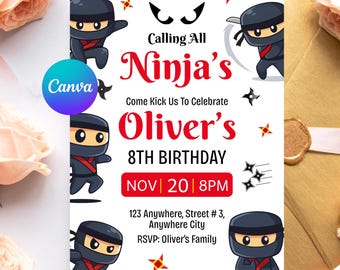 Ninja Birthday Invitation, Editable Karate Party Invite (Digital)