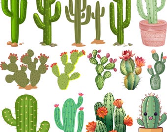 Pacchetto Cactus SVG: Silhouette e Clipart di fiori (download digitale)