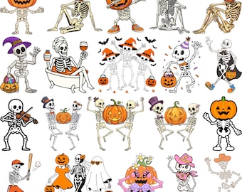 Dancing Skeletons SVG Bundle: Halloween Clipart, Spooky Bone Line Art (Digital Download)