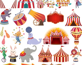 Circus SVG Bundle: Tent, Elephant, Clown Clipart (Digital Download)