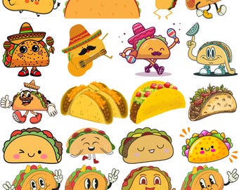 Paquete SVG de tacos, gráficos vectoriales de comida mexicana (descarga digital)