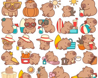 かわいいカピバラPNG、夏のカピバラSVGバンドル、アニメ漫画デジタルステッカー、トレンディな昇華画像、面白いカピバラクリップアートバンドル