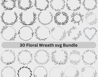 Krans Svg-bundel, bloemenkransbundel, lauwerkrans svg, cirkel Svg, cirkelframe Svg, gesneden bestand voor Cricut, bruiloft krans svg,