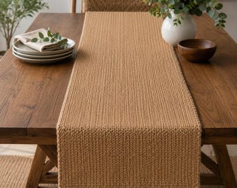 Handwoven Jute Table Runner, Natural Boho Farmhouse Dining Decor by SutraLush