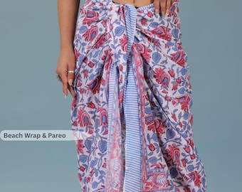 Hand Block Print Cotton Sarong Beach Wrap Pareo Floral Cover Up by SutraLush