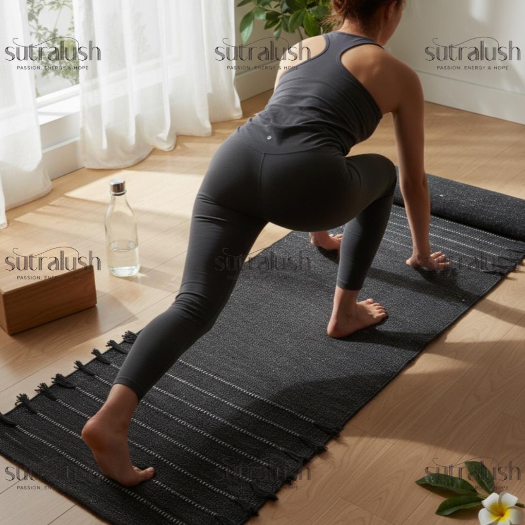 Tapis De Yoga épais En Coton Bio 5mm - Taille 2x6 Ft - Antidérapant - Fait Main Inde