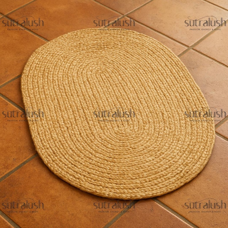 Hand-Braided Jute Oval Door Mat | Reversible Boho Rug by SutraLush image 5
