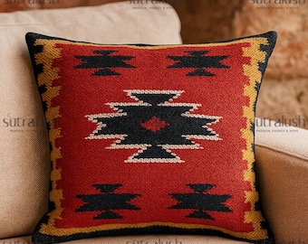 Handwoven Turkish Kilim Pillow Cover – Boho Tribal Accent, 18x18 by SutraLush