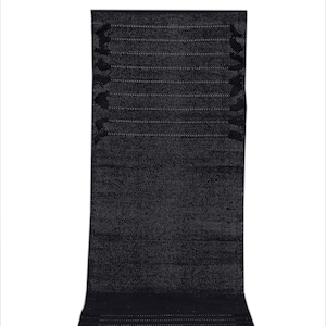 Op de afbeelding: Een rechthoekige zwarte yogamat met een getextureerd oppervlak en horizontale stikseldetails. De tekst "Ideal for Gentle Yoga & Meditation" staat bovenaan en het merklogo "sutralush" is zichtbaar in de rechterbenedenhoek.