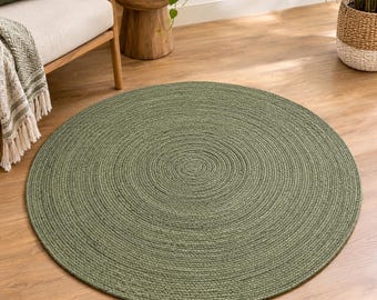 Sage Green Round Jute Rug, Braided Area Rug, Custom Sizes by SutraLush