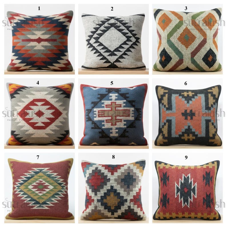 Handwoven Kilim Pillow Cover – 18x18 Jute & Wool Tribal Design by SutraLush image 1