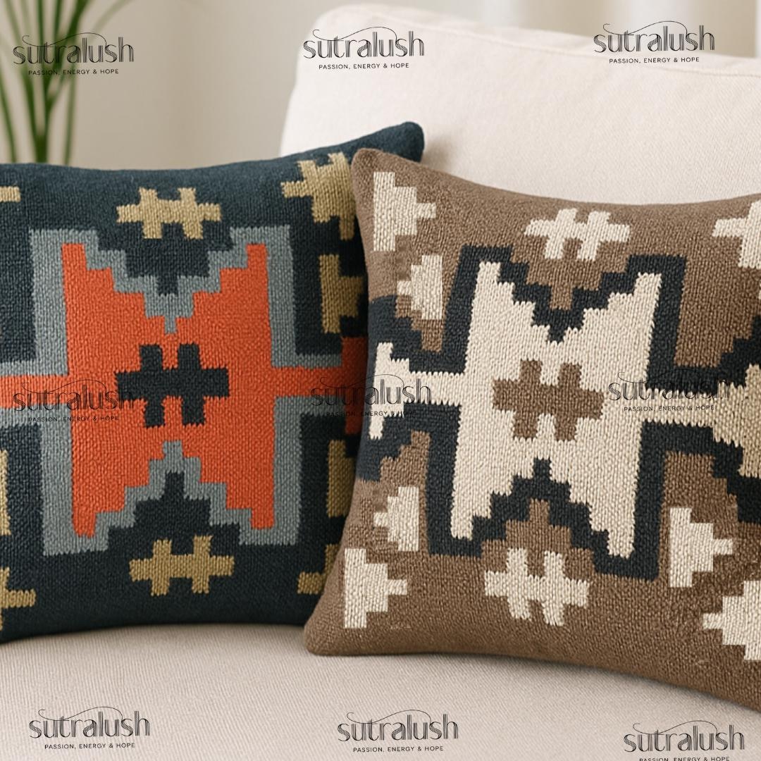 Buy Handwoven Kilim Pillow Cover — Boho Tribal Cushion, Cotton-jute ...