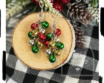 Christmas Jingle Bell Dangle Earrings - Red, Green, Gold, Silver