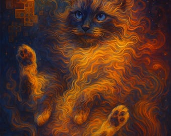 Cosmic Floor Entity | Trippy Psychedelic Ethereal Cat Art