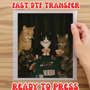 Vintage Cats Playing Poker Meme Graphic Dtf, Funny Poker Graphic Dtf, Gift For Boyfriend Menswear Top Streetwear, Funny Cat Dtf,Dtf Transfer