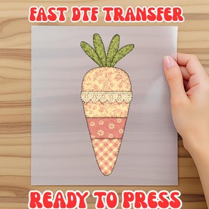 Faux Patchwork Carrot Dtf, Retro Cottagecore Easter Dtf, Spring Floral Graphic Dtf, Gift for Women,Easter Dtf, Ready to Press, Heat Transfer