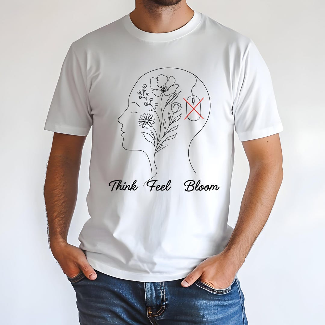 Floral Brain T-shirt, Botanical Line Art Tee, Mental Health Awareness ...