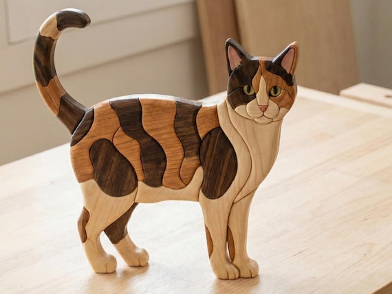 Cat Intarsia Pattern Pack of 4– Scroll Saw Woodworking Templates (PDF Download)