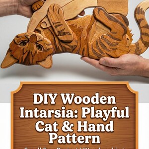 Verspieltes Katzen Intarsien Holz Muster – Dekupiersäge / CNC Design – SVG & PDF Digital Download