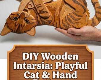 Playful Cat Intarsia Wood Pattern – Scroll Saw / CNC Design – SVG & PDF Digital Download