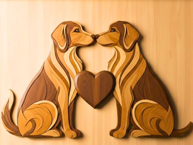 Dog Couple Intarsia Pattern | Scroll Saw Wood Art (digital Download) - Etsy