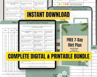 Wellness Planner Bundle: Meal Prep, Habit Tracker (Printable PDF + Canva)