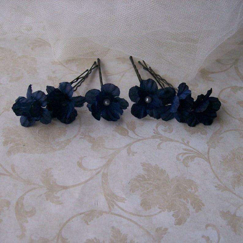 Navy Blue Flower Hair Pins Small Dark Blue Flower Bobby Pins Etsy