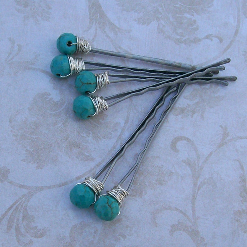 Wedding Hair Pins Turquoise Gemstone Hair Pins Mountain Wedding Set of 6 Turquoise Bobby Pins Nature Wedding
