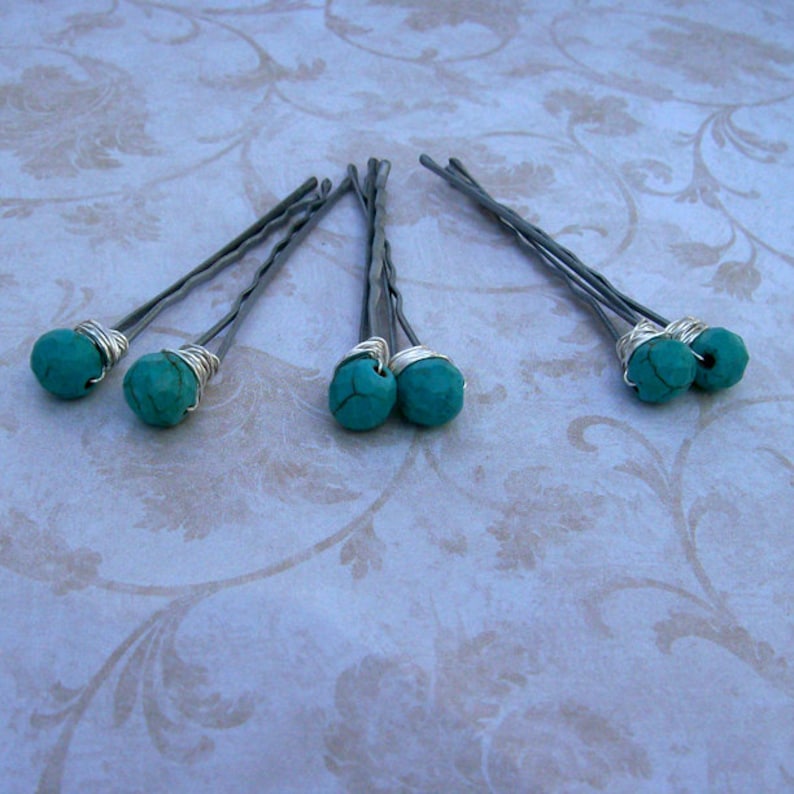 Wedding Hair Pins Turquoise Gemstone Hair Pins Mountain Wedding Set of 6 Turquoise Bobby Pins Nature Wedding