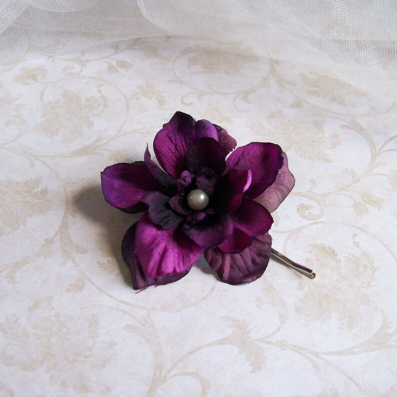 Purple Wedding Hair Flower Bridesmaids Brides Dark Purple Flower Hair Pin Flower Girl Made to Order