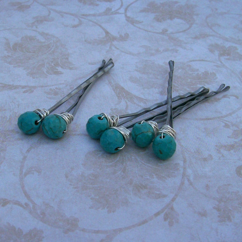 Wedding Hair Pins Turquoise Gemstone Hair Pins Mountain Wedding Set of 6 Turquoise Bobby Pins Nature Wedding