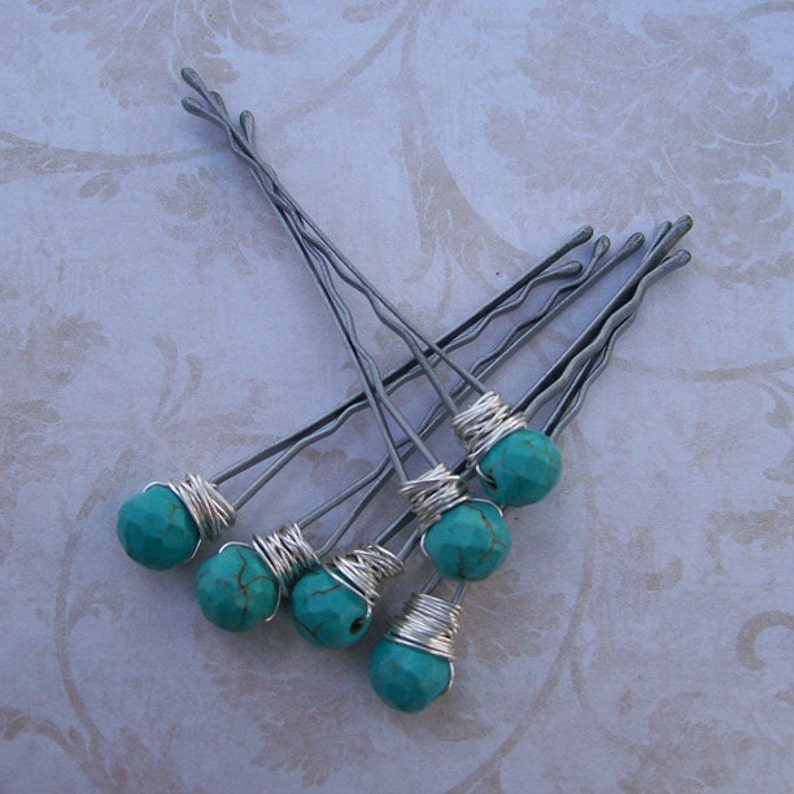 Wedding Hair Pins Turquoise Gemstone Hair Pins Mountain Wedding Set of 6 Turquoise Bobby Pins Nature Wedding