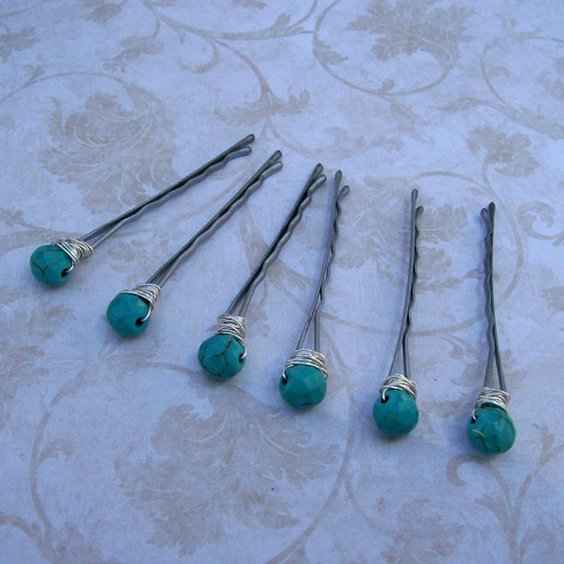 Wedding Hair Pins Turquoise Gemstone Hair Pins Mountain Wedding Set of 6 Turquoise Bobby Pins Nature Wedding