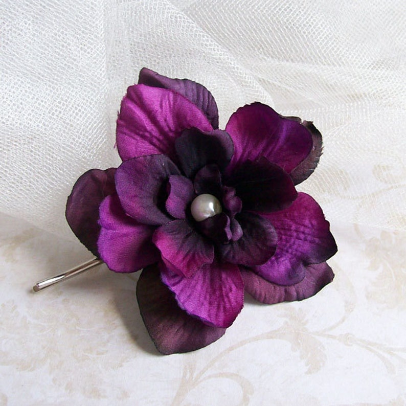 Purple Wedding Hair Flower Bridesmaids Brides Dark Purple Flower Hair Pin Flower Girl Made to Order