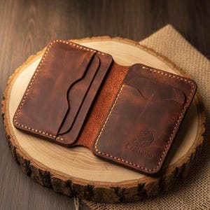 Cartera minimalista de cuero para hombre: tarjetero fino hecho a mano, regalo personalizado, vendedor estrella