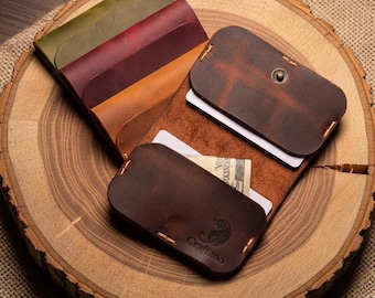 Extra Slim Leather Wallet - Handmade Leather Snap Wallet – Minimalist Card Holder