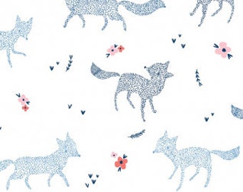 Pine Grove Dotted Foxes in White, Dear Stella Fabrics, 100% Cotton Fabric, Stella-699 White