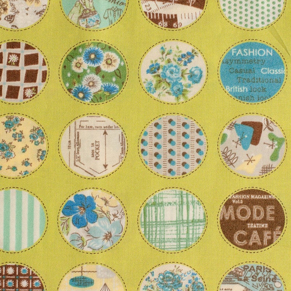 Suzuko Koseki Small Patchwork Circles in Lime, Yuwa Fabric, SZ816975D, 100% Coton Japonais Tissu