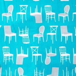 Perfectly Perched Chairs in Turquoise, Laurie Wisbrun, Robert Kaufman Fabrics, 100% Cotton Fabric, AWN-12851-81 TURQUOISE