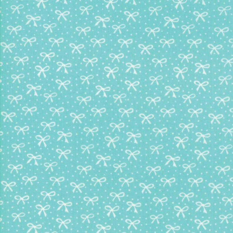 Stacy Iest Hsu Bows in White Aqua Sold by the Half Yard Moda Blue Bows Best Friends Forever