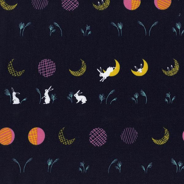 Mochi Moon Bunnies in Navy, Rashida Coleman Hale, Cotton+Steel, RJR Fabrics, 100% Cotton Fabric, 1912-2