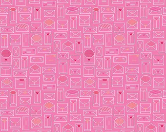 LAST PIECE Fat Quarter Lovebugs Pink Envelopes, Doodlebug Design, Cynthia Sandoval, Riley Blake Designs, 100% Cotton Fabric, C5052-PINK