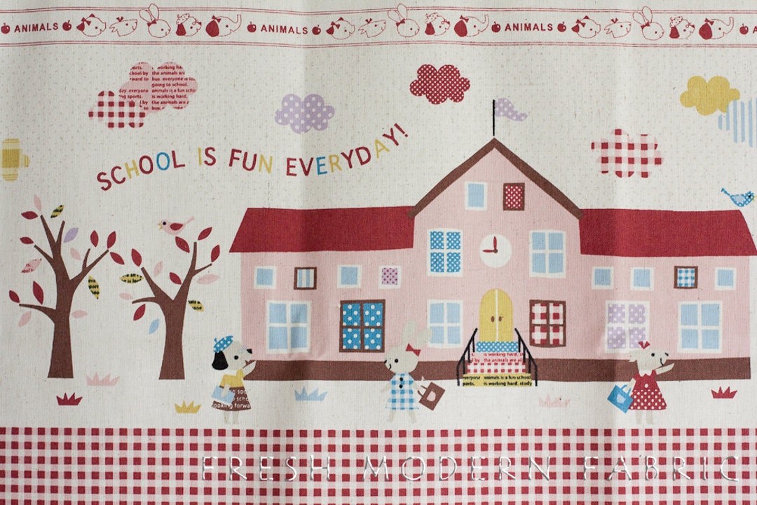Schoolhouse Panel, Trefle, Kokka Fabrics, Japanese Import, Cotton and