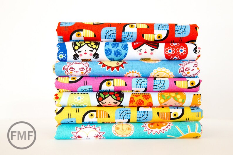 ASD-16535 Suzy Ultman 100/% Cotton Robert Kaufman Fabrics 7 Pieces Little Senoritas Full Collection Fat Quarter Bundle