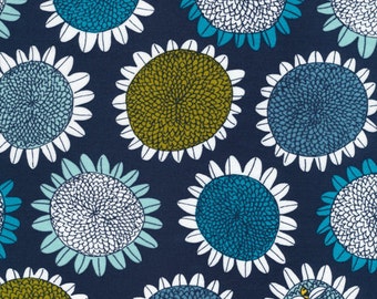 Arcadia Sunspot and Bee in Blue, Sarah Watson, 100% GOTS-Certified Organic Cotton, Cloud9 Fabrics, 120802