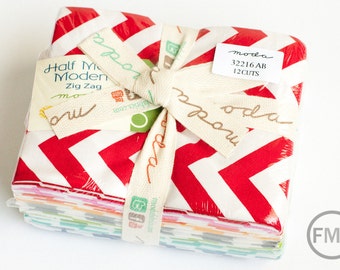 Fat Quarter Bundle demi lune moderne moyenne zigzag en 12 couleurs, tissu 100 % coton, tissus Moda, 32216AB