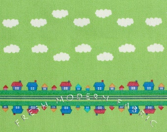 Toy Poodle House Stripe in Green, Kinkame for Clothworks, Oxford Cotton Fabric