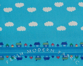 Toy Poodle House Stripe in Blue, Kinkame for Clothworks, Oxford Cotton Fabric