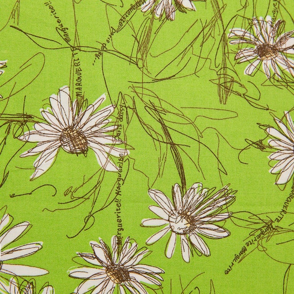 Suzuko Koseki Small Marguerite Daisy in Lime Green, Yuwa Fabric, SZ826012D, 100% Cotton Japanese Fabric