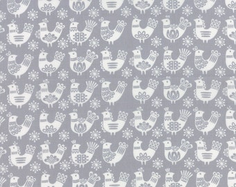 Folk Art Holiday Birds in Gray, Gina Martin, 100% Cotton, Moda Fabrics, 10021 16